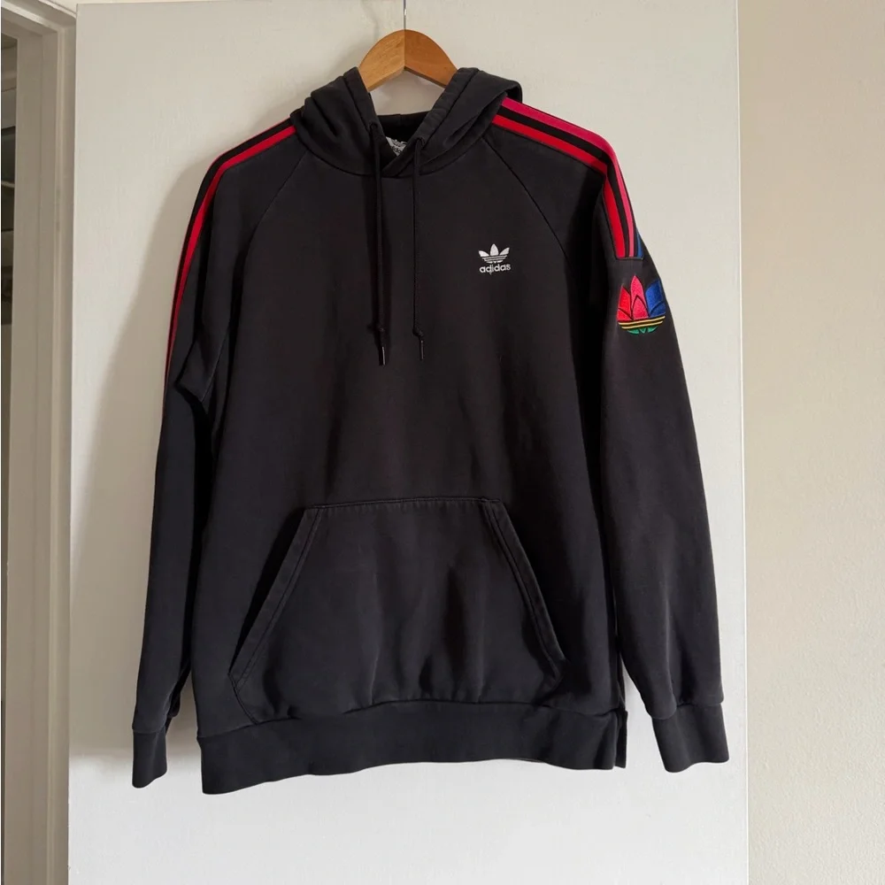 Adidas Fleece Lined Black Hoodie Sweatshirt size Large EUC - Picture 6 of 13